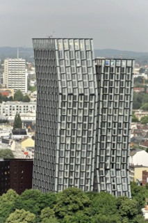 TANZENDE TUeRME, hotel and office building, completed in 2012, modern high-rise building with