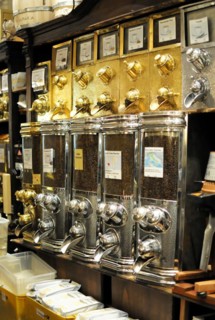 Coffee, Shiny coffee container full of coffee beans in a cafe, Hamburg, Hanseatic City of Hamburg,