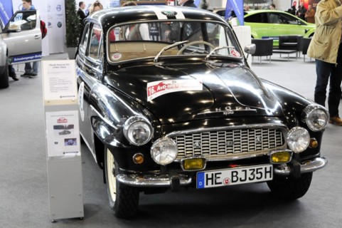 RETRO CLASSICS 2010, Stuttgart Trade Fair, A black vintage car with rally stickers Skoda Octavia,