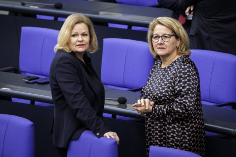 (R-L) Svenja Schulze, Federal Minister for Economic Cooperation and Development, and Nancy Faeser,