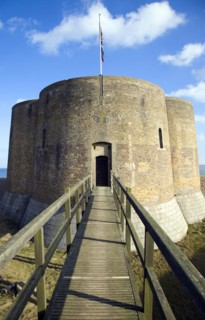Quatrefoil Napoleonic war martello tower at Slaughden, Aldeburgh, Suffolk, England, United Kingdom,