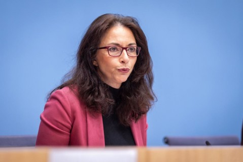 Yasmin Fahimi, Chairwoman, German Trade Union Confederation (DGB), at a federal press conference