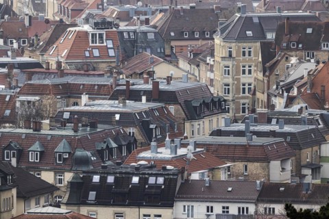 City view of Stuttgart with dense development, roofs in the West district, Stuttgart,