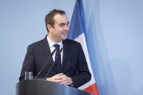 Sebastien Lecornu, French Minister of Defence, recorded during a press statement in Berlin, 22.03