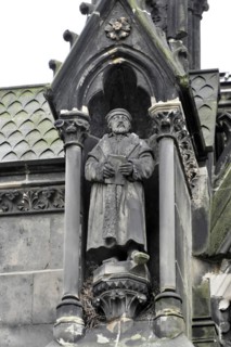 St Peter's Church, parish church, construction began in 1310, Moenckebergstrasse, stone statue of a