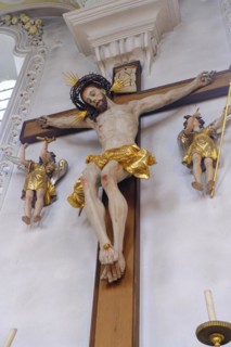 Christ on the cross, St Kilian's parish church, Easter, Bad Heilbrunn, Upper Bavaria, Bavaria,