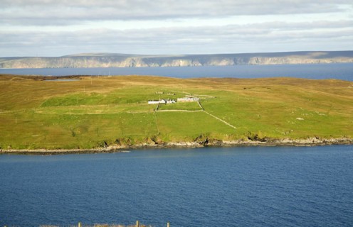 Isolated croft farmhouse, Otterswick, Yell, Shetland Islands, Scotland, United Kingdom, Europe