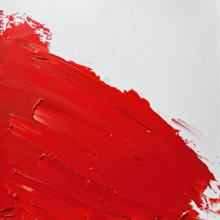 A broad flat brush stroke in vibrant red on a white canvas AI generated