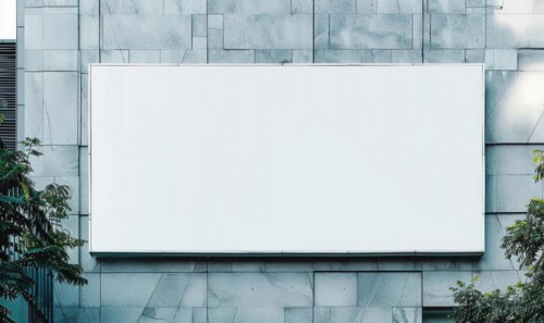 Blank screen banner mockup displayed on the modern building facade. Close Up view AI generated