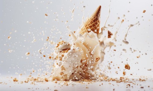 Ice cream cone explosion on white background AI generated