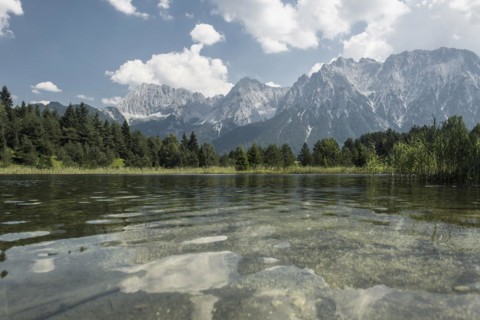 Luttensee in front of the Karwendel, Mittenwald, Werdenfelser Land, Upper Bavaria, Bavaria,