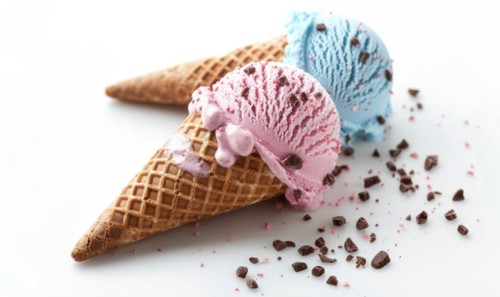 Neapolitan ice cream cones on white background AI generated