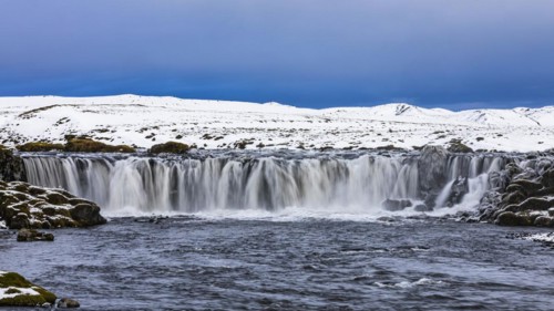 Small waterfall, onset of winter, Fjallabak Nature Reserve, Sudurland, Iceland, Europe