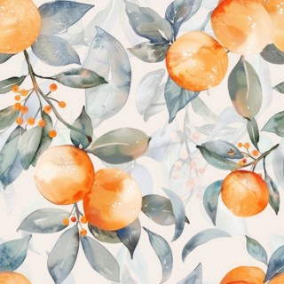 Watercolor seamless pattern with oranges and green leaves AI generated