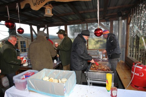 Wild boar (Sus scrofa) End of the hunt, cosy get-together, so-called Schuesseltreiben, tradition,