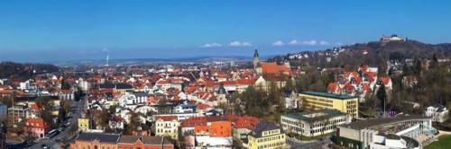 Aerial view of Coburg with a view of the historic old town centre. Dingolfing, Upper Franconia,