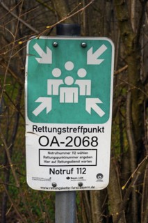 Sign, rescue meeting point near Wildpoldsried, Allgaeu, Swabia, Bavaria, Germany, Europe