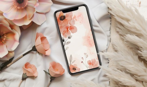 Smartphone mockup on watercolor floral patter AI generated