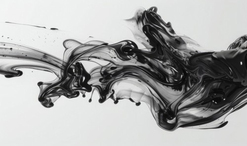 A brush glides across a white canvas. Black, gray and white dramatic strokes. Abstract background
