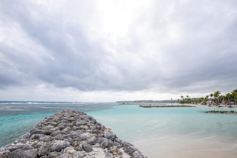 Caribbean dream beach with palm trees, white sandy beach and turquoise-coloured, crystal-clear