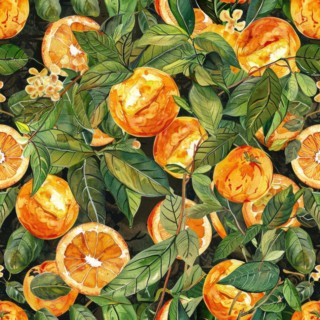 Watercolor seamless pattern with detailed oranges and fruits in a rich and vibrant arrangement AI