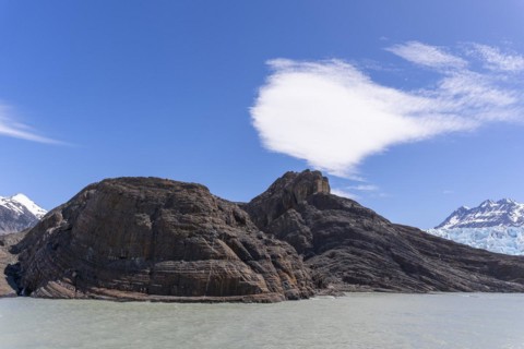 Folded rock layers, glaciers, Lago Grey, Torres del Paine National Park, Parque Nacional Torres del