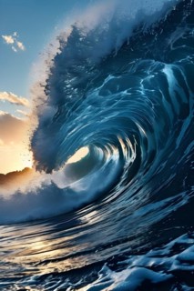 Wave mid crest breaking with immense force, AI generated