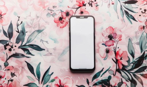 Smartphone mockup on watercolor floral patter AI generated