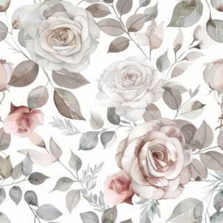 Floral watercolor pattern with delicate roses and foliage AI generated