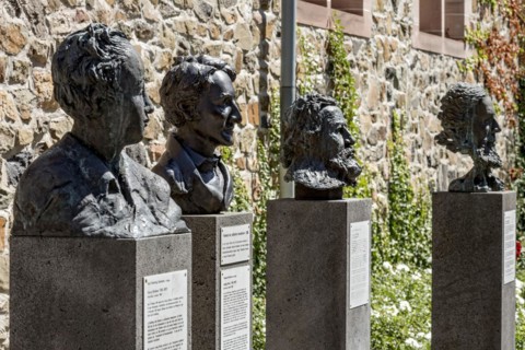 Monuments to Georg Buechner, Ludwig Boerne, Carl Vogt, Wilhelm Liebknecht, portraits of various