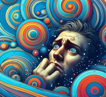A man has delusions in his head, symbolic image intoxication, narcotic, drug, drug use, fantasies,