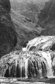 Stjornarfoss waterfall, near Kirkjubaejarklaustur, black and white photo, Sudurland, Iceland,