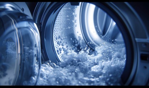Washing machine with water. Closeup view AI generated