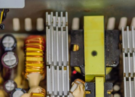Internal heat sink and electrical components of used atx computer power supply