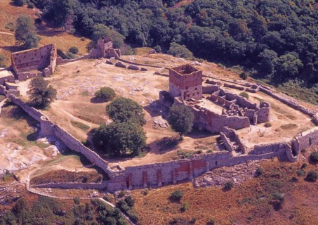 Aerial view of Hammershus, which was Scandinavia's largest medieval fortification and is one of the