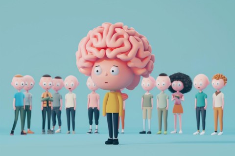 3D illustration of a person with an anxious facial expression due to social anxiety around other