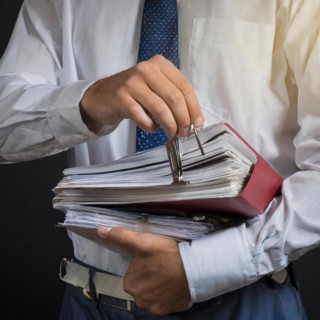 A man in formal attire holds an overstuffed briefcase, symbolism bureaucracy, AI generated, AI