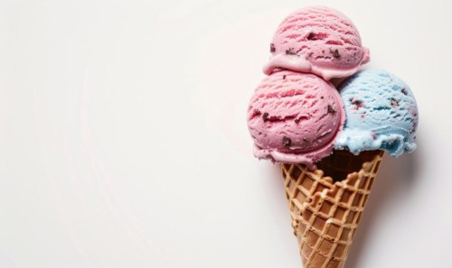 Neapolitan ice cream cones on white background AI generated