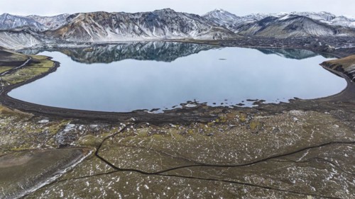 Crater lake Frostastadavatn, near Landmannalaugar, Fjallabak Nature Reserve, Sudurland, Iceland,