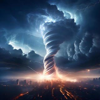 3d render abstract particles converging into a tornado to represent severe weather phenomena over a