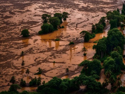Heavy rainfall pouring on an already saturated ground leading to mudslides captured in a stormy