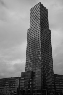 Building in the Mediapark, black and white, Cologne, Germany, Europe