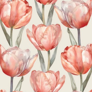 Seamless tulip watercolor flowers pattern AI generated