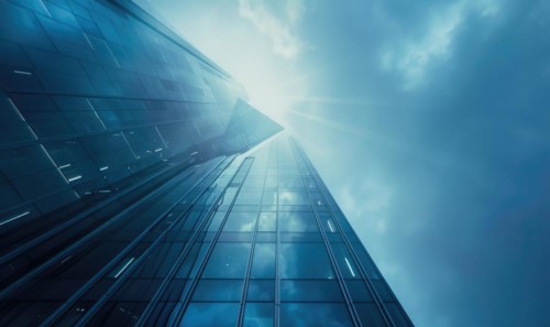 Modern skyscraper facade angle view AI generated