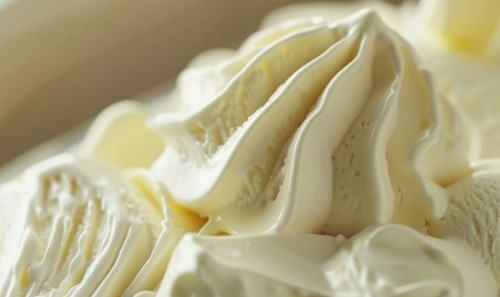 Close-up of melting vanilla ice cream, abstract background with ice cream close up view AI