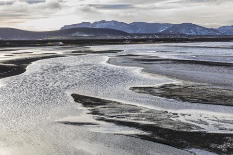 Overgrown river landscape in Fjallabak Nature Reserve, Sudurland, Iceland, Europe