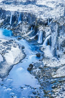 Hrauneyjarfoss waterfalls, onset of winter, Sudurland, Iceland, Europe