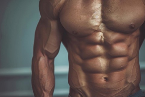 Close up of stomach abs on muscular well trained man. KI generiert, generiert, AI generated