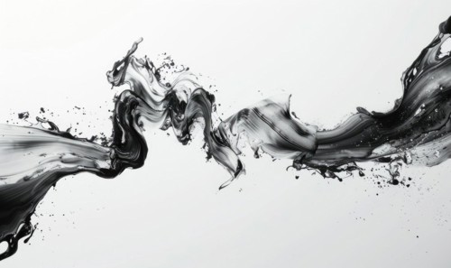 A brush glides across a white canvas. Black, gray and white dramatic strokes. Abstract background