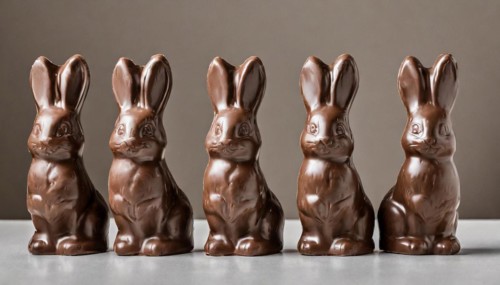 Row of chocolate bunnies in symmetrical arrangement, Easter symbol, AI generated, AI generated